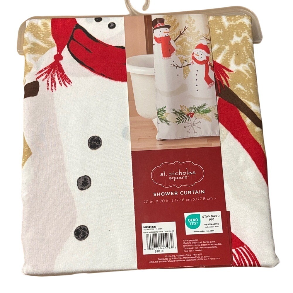 St. Nicholas Square Festive Snowman Shower Curtain Cloth Holiday Christmas 70"
